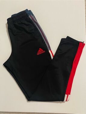 Adidas Primegreen Black Track Joggers Men’s Small Red White Stripes